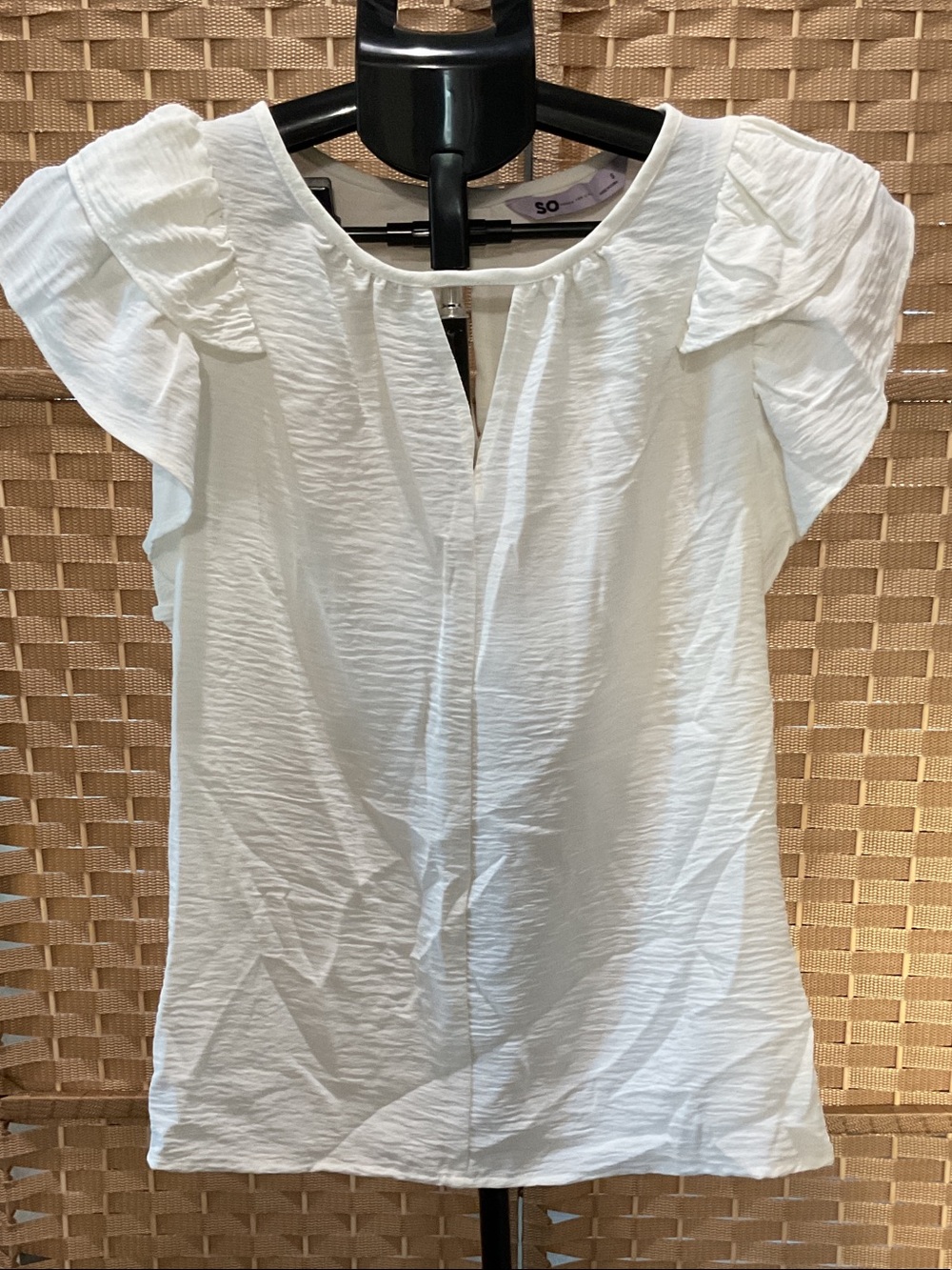 SO White Ruffle Cap-Sleeve Blouse